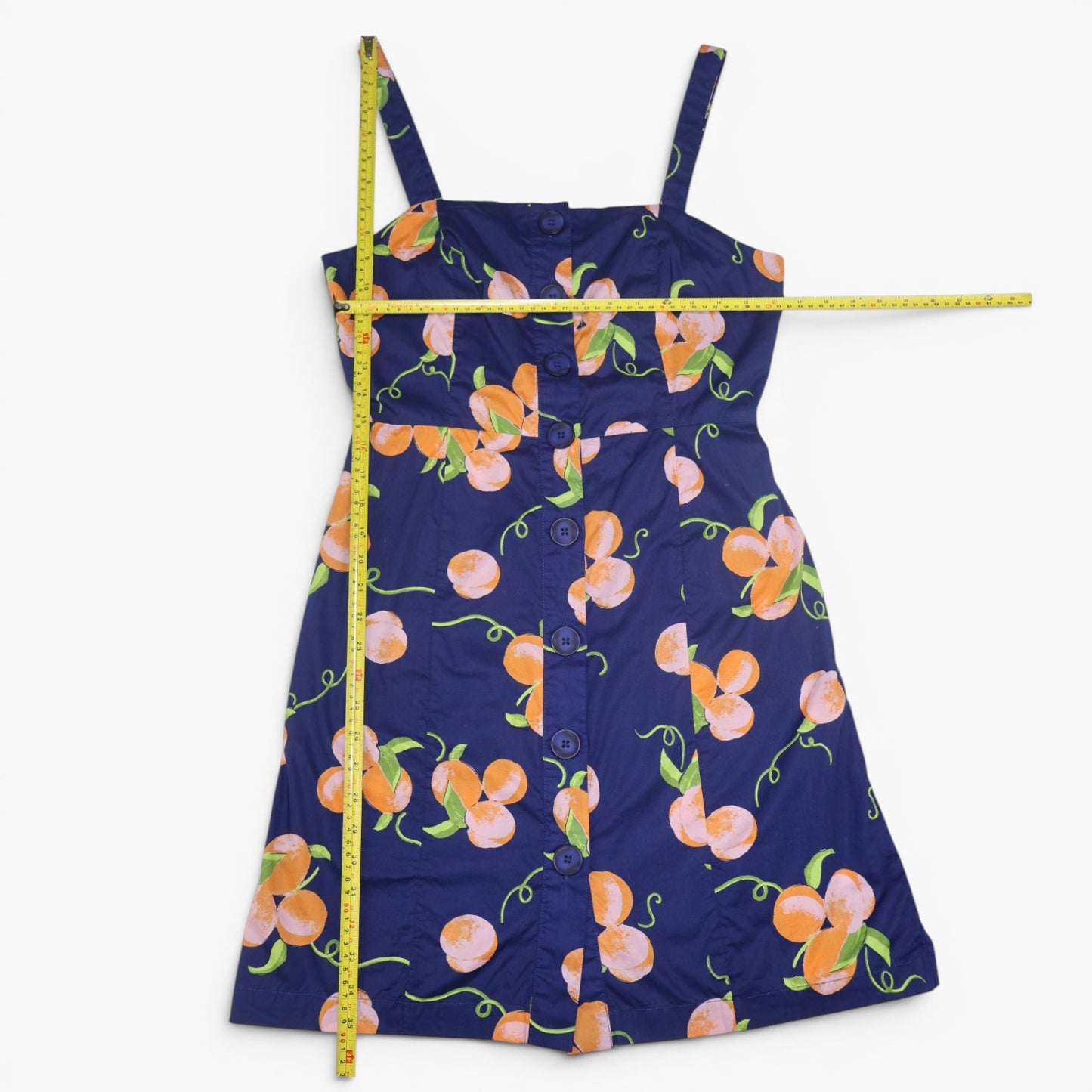 VESTIDO AZUL CON ESTAMPADO DE NARANJAS | MODCLOTH | TALLA 8 (M)