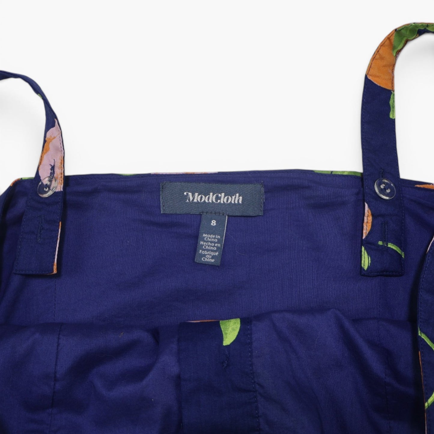 VESTIDO AZUL CON ESTAMPADO DE NARANJAS | MODCLOTH | TALLA 8 (M)
