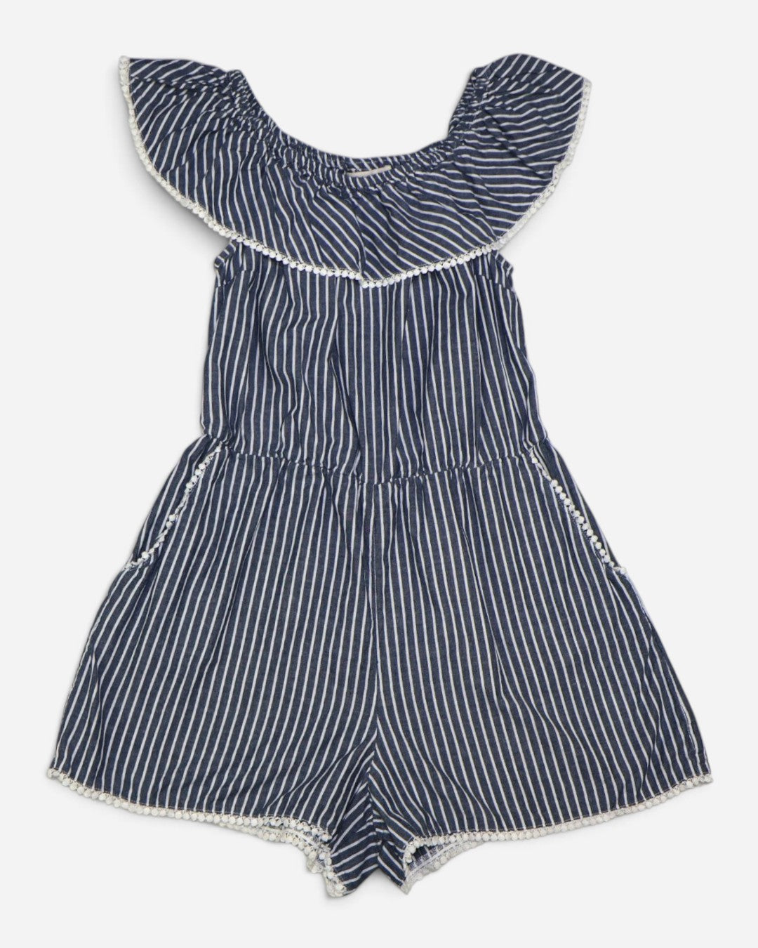 Romper de rayas azul y blanco con hombros descubiertos para mujer, marca Oasis, talla S, ropa de segunda mano en República Dominicana