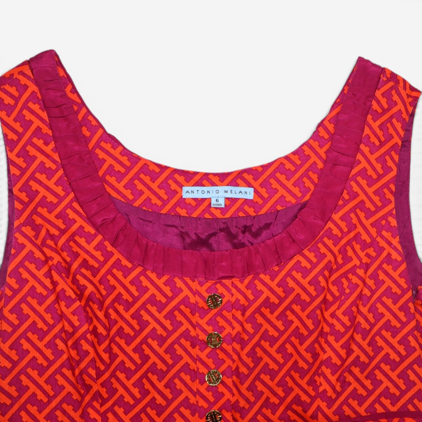 VESTIDO SIN MANGAS CON ESTAMPADO GEOMÉTRICO | ANTONIO MELANI | TALLA 8