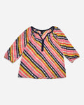 Blusa estampada multicolor de mangas 3/4 con escote en V para mujer, marca Ann Taylor, talla XS, ropa de segunda mano en República Dominicana