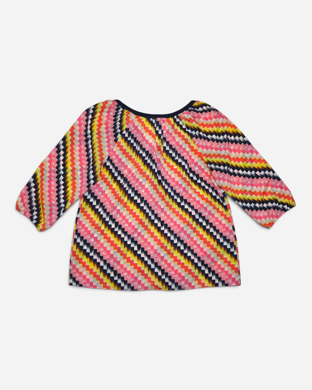 Blusa estampada multicolor de mangas 3/4 con escote en V para mujer, marca Ann Taylor, talla XS, ropa de segunda mano en República Dominicana