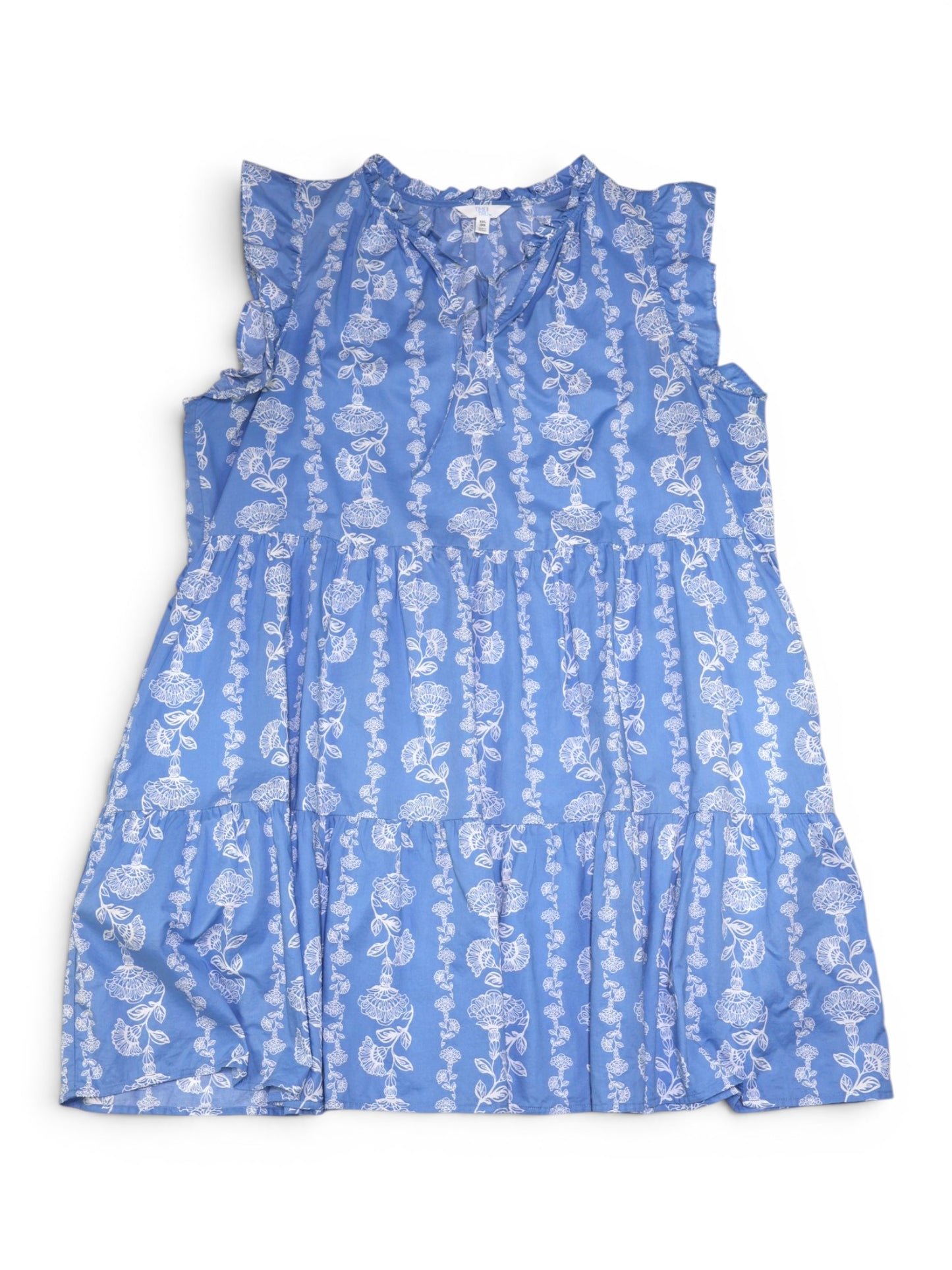 VESTIDO CORTO AZUL CON ESTAMPADO FLORAL BLANCO | TIME & TRU | TALLA XXL (20)