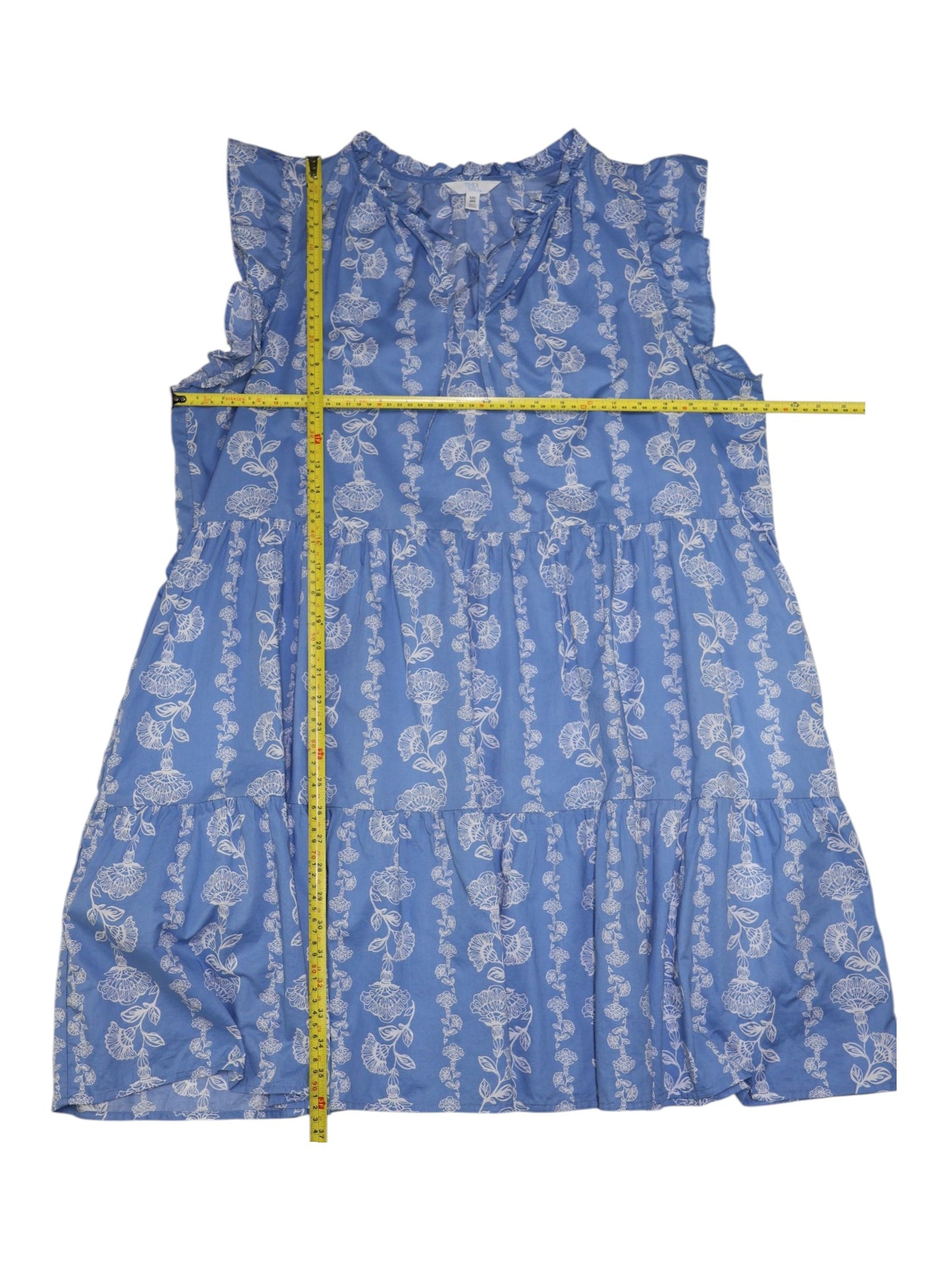 VESTIDO CORTO AZUL CON ESTAMPADO FLORAL BLANCO | TIME & TRU | TALLA XXL (20)