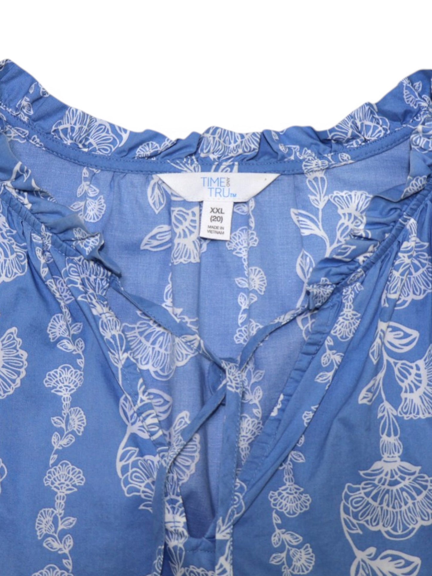 VESTIDO CORTO AZUL CON ESTAMPADO FLORAL BLANCO | TIME & TRU | TALLA XXL (20)
