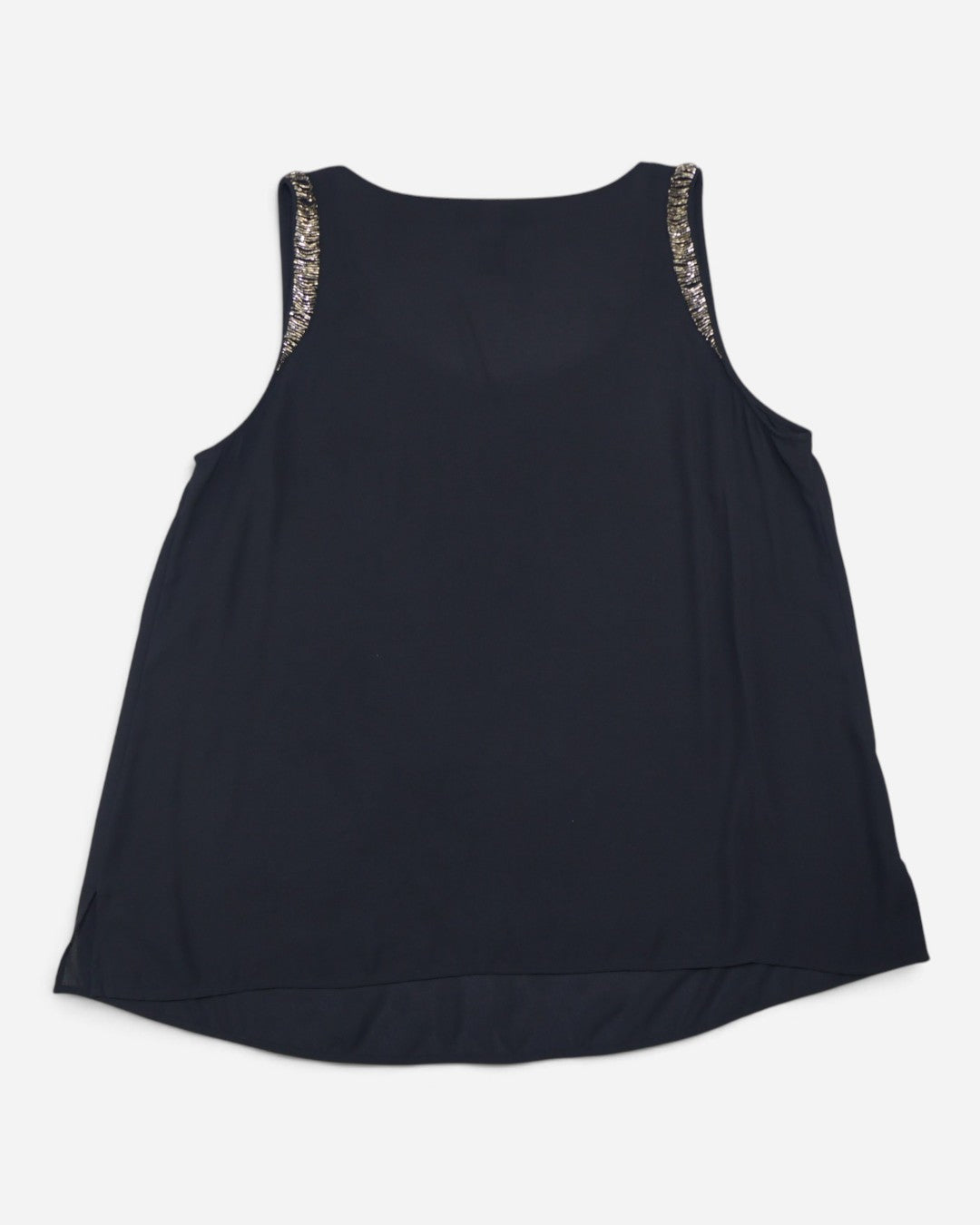 Espalda de blusa negra sin mangas para mujer, ropa de segunda mano en RD