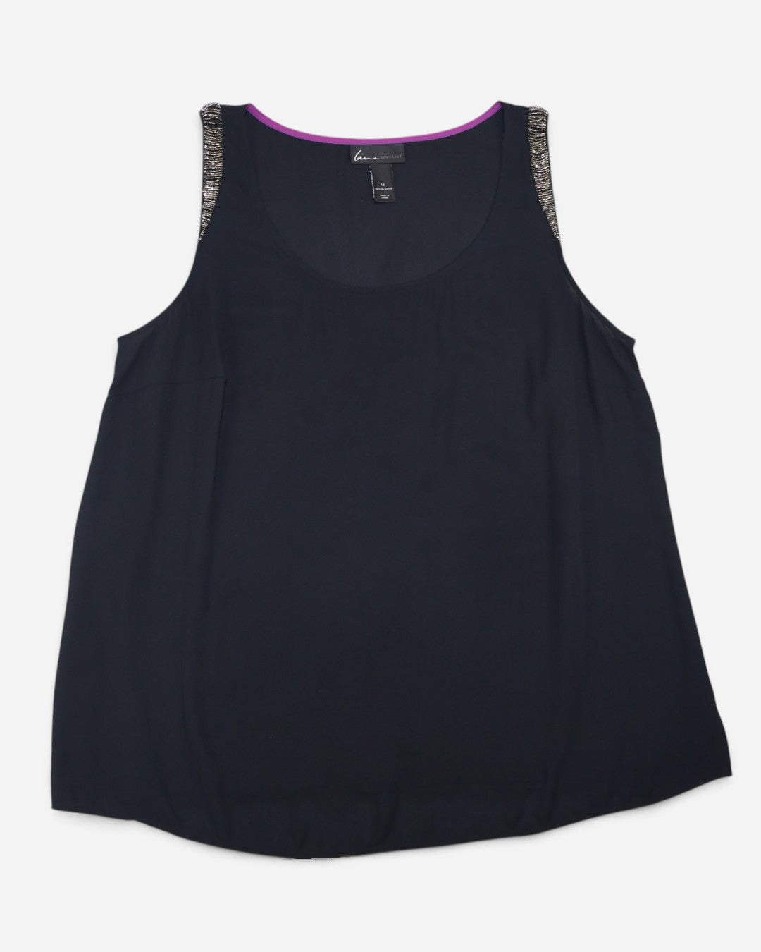 Blusa negra sin mangas con mostacillas en los hombros para mujer, talla 18, ropa de segunda mano en República Dominicana