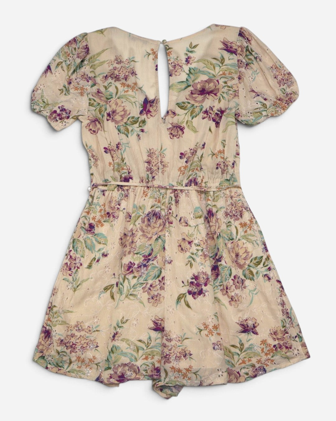 Romper floral crema con mangas abullonadas y escote en V para mujer, marca American Eagle, talla S, ropa de segunda mano en República Dominicana