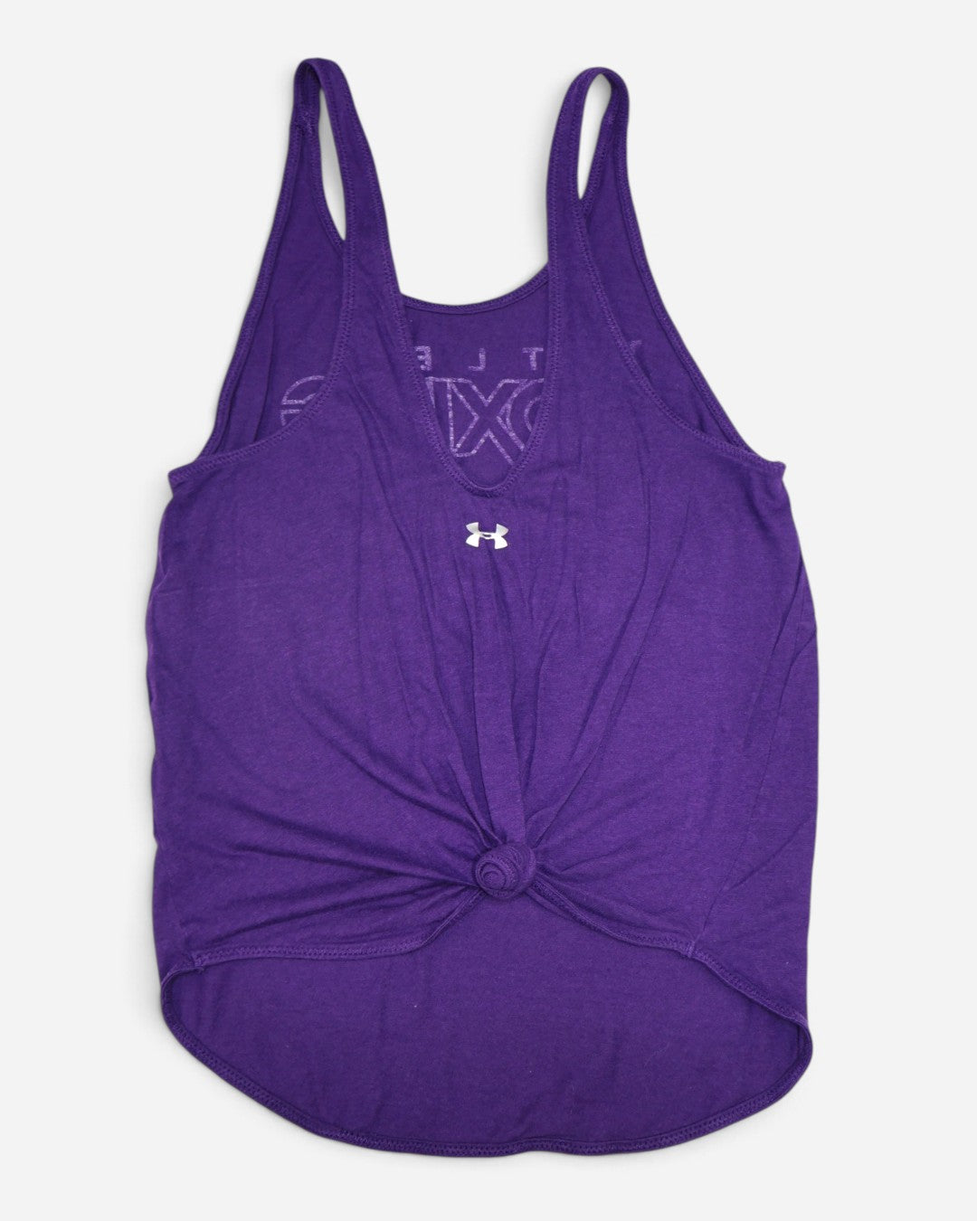 Espalda abierta con nudo de top deportivo morado Under Armour, ropa de segunda mano en RD