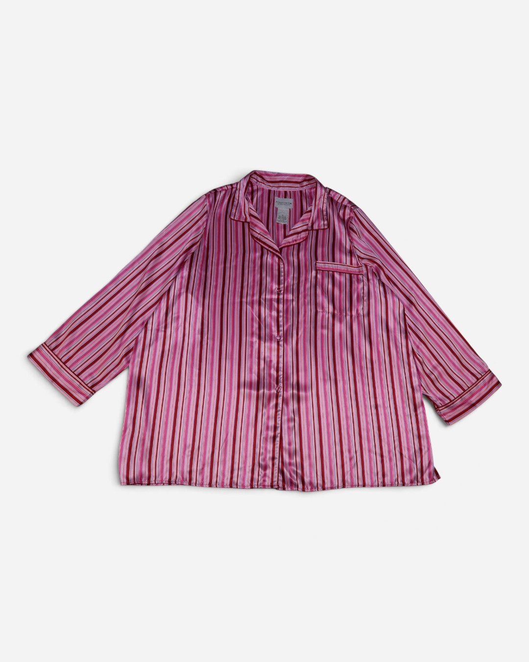 Camisa de pijama satinada de rayas rosadas con bolsillo para mujer, marca Jaclyn Smith, talla 3X, ropa de segunda mano en República Dominicana