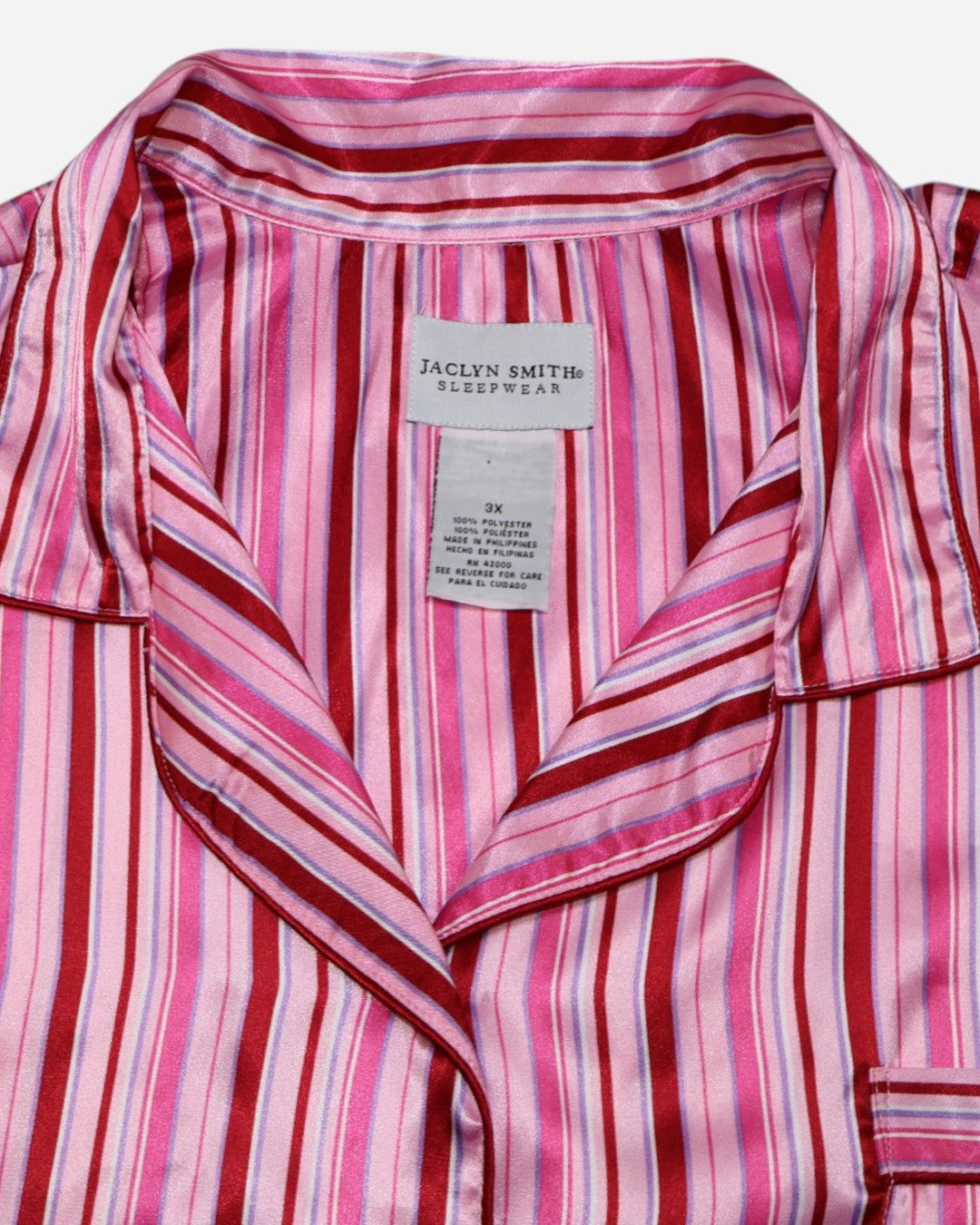 Camisa de pijama satinada de rayas rosadas con bolsillo para mujer, marca Jaclyn Smith, talla 3X, ropa de segunda mano en República Dominicana