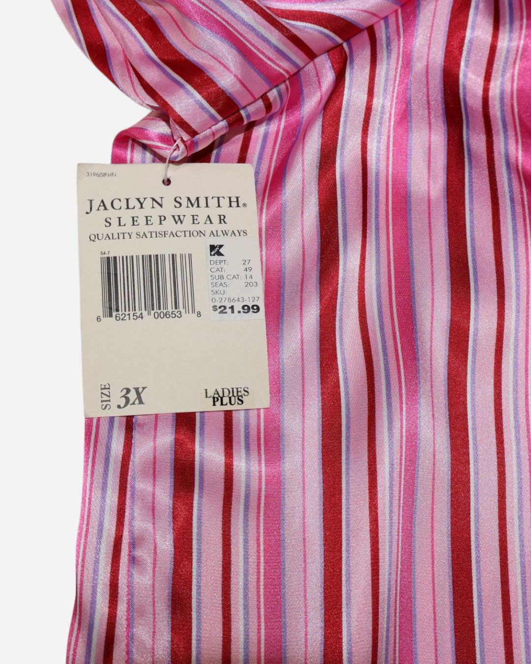Camisa de pijama satinada de rayas rosadas con bolsillo para mujer, marca Jaclyn Smith, talla 3X, ropa de segunda mano en República Dominicana