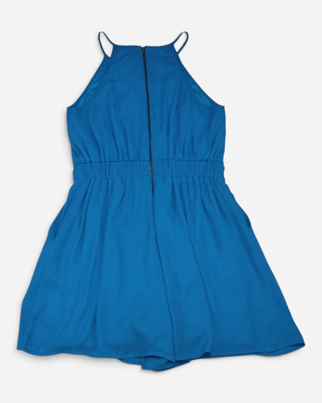 Romper azul turquesa con encaje en el pecho y cuello halter para mujer, marca XOXO, talla S, ropa de segunda mano en República Dominicana