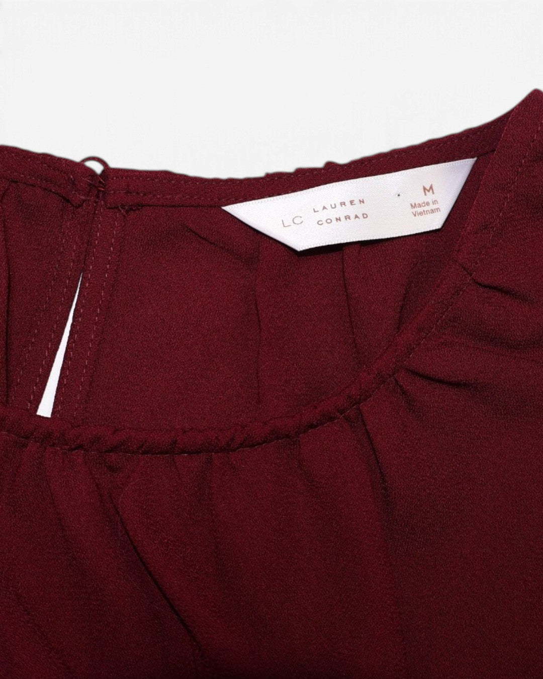 Blusa color vino sin mangas con volantes en los hombros para mujer LC Lauren Conrad talla M, foto 3