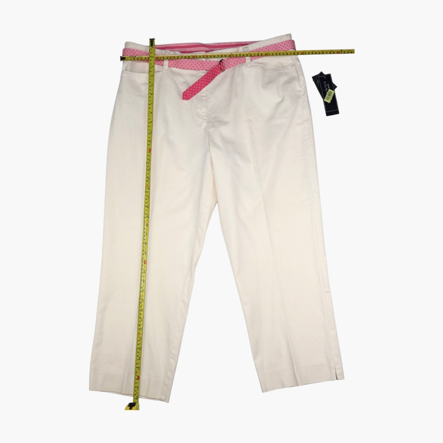 PANTALÓN CAPRI CREMA CON CINTURÓN ROSADO | JONES NEW YORK SIGNATURE | TALLA 16 (XL)