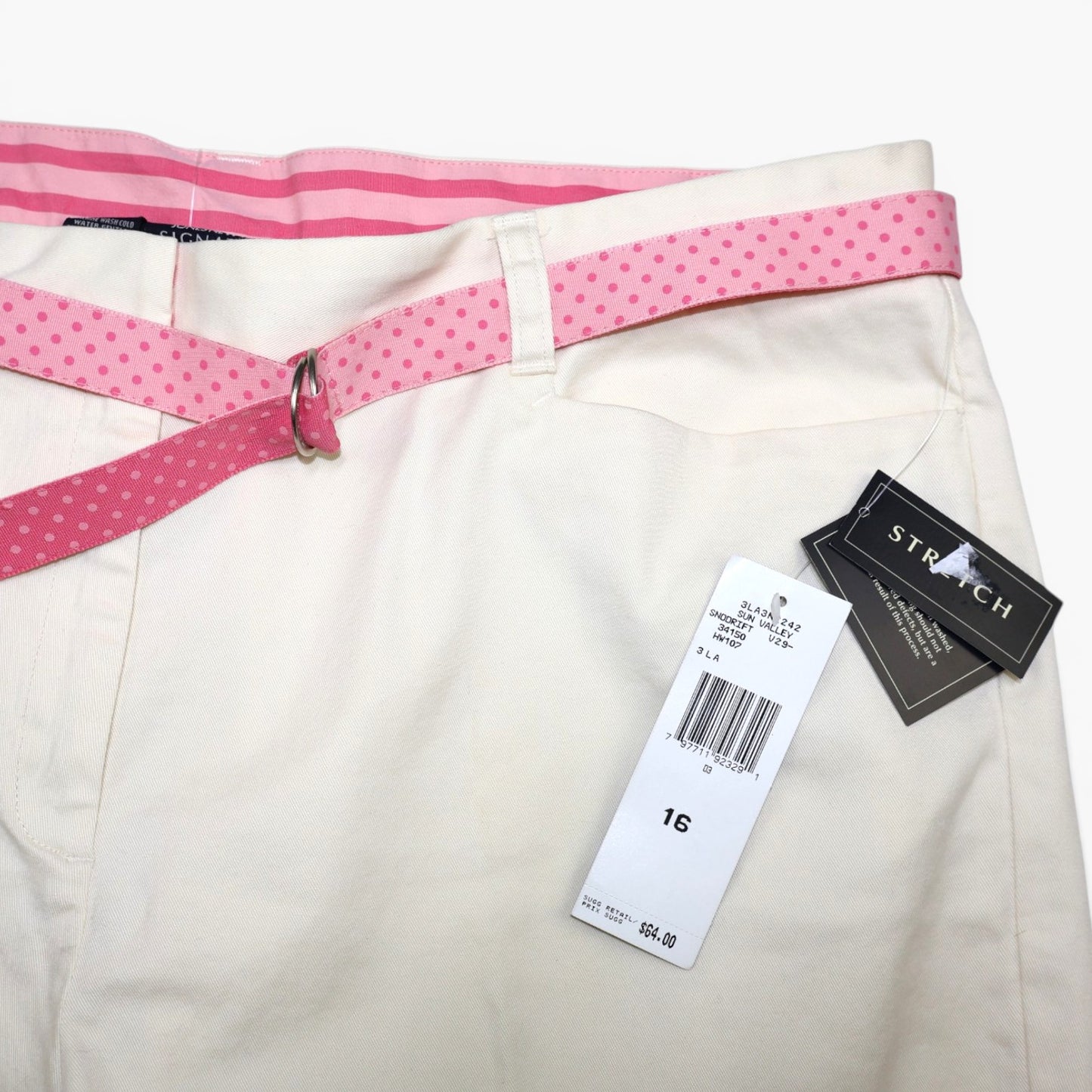 PANTALÓN CAPRI CREMA CON CINTURÓN ROSADO | JONES NEW YORK SIGNATURE | TALLA 16 (XL)