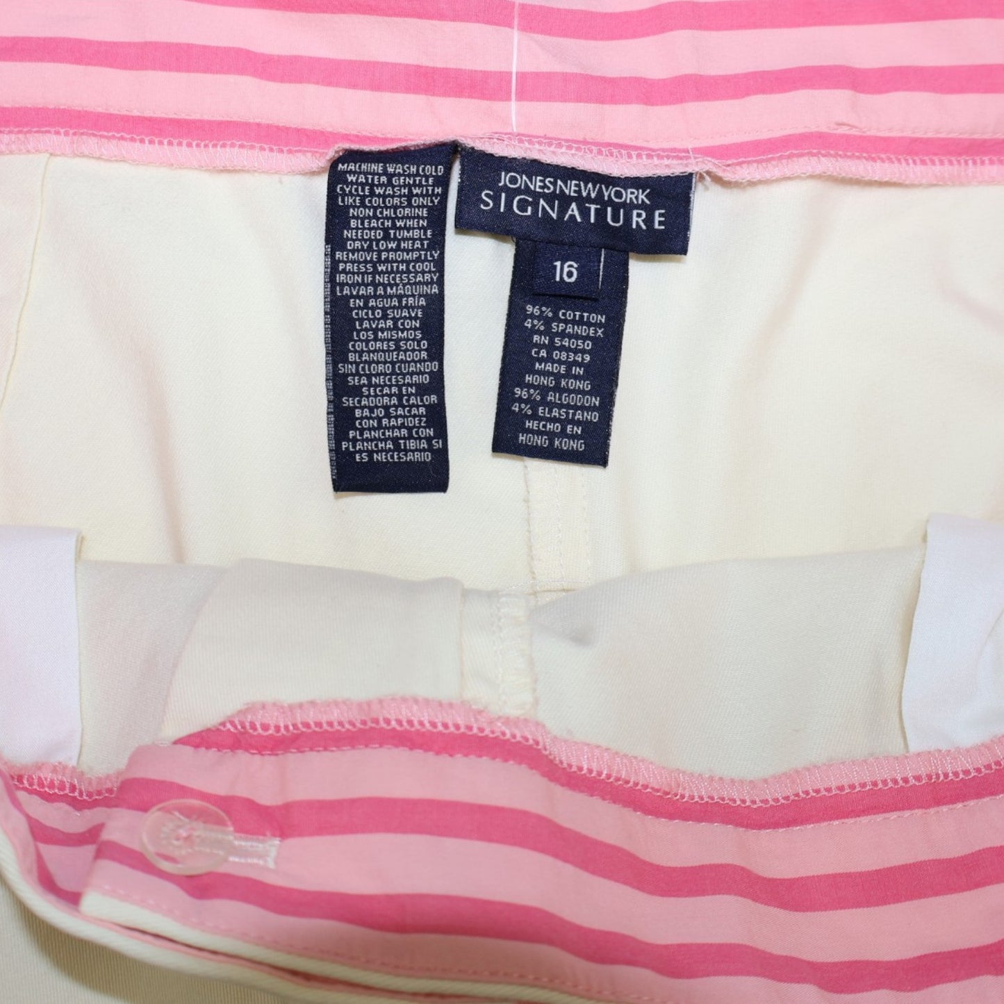 PANTALÓN CAPRI CREMA CON CINTURÓN ROSADO | JONES NEW YORK SIGNATURE | TALLA 16 (XL)