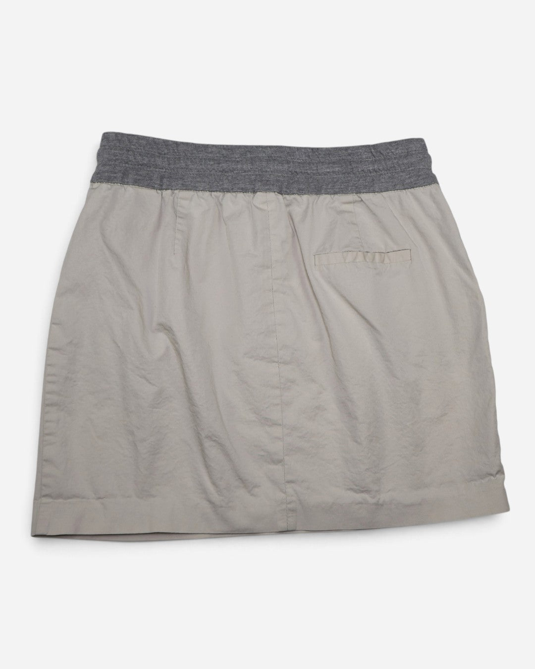 Falda corta beige con cintura elástica gris y cordón para mujer, marca Zara Basic, talla L, ropa de segunda mano en República Dominicana
