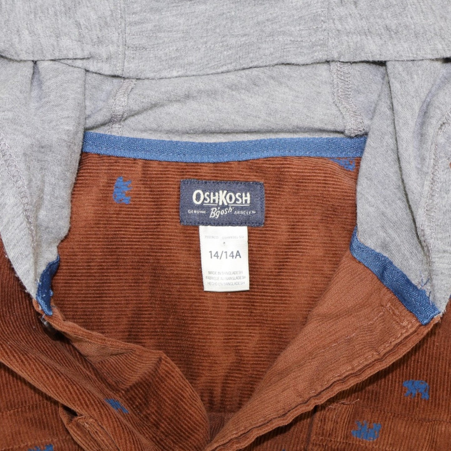 CAMISA DE CORDUROY CON CAPUCHA | OSHKOSH B’GOSH | TALLA 14 AÑOS