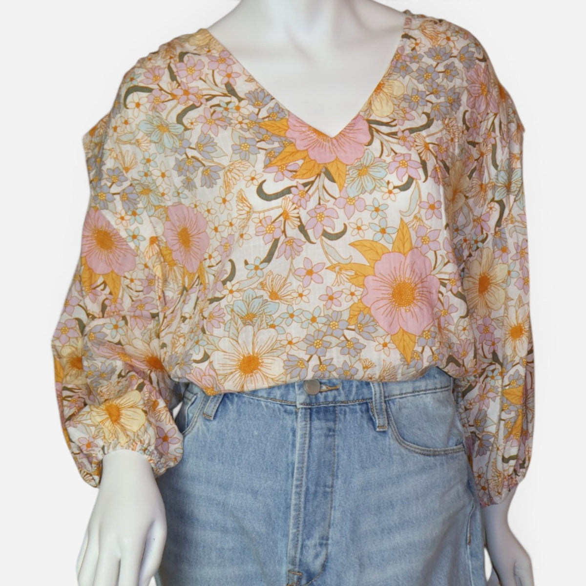 BLUSA CON ESTAMPADO FLORAL DE MANGA 3/4 PARA MUJER | A.N.A | TALLA M PETITE