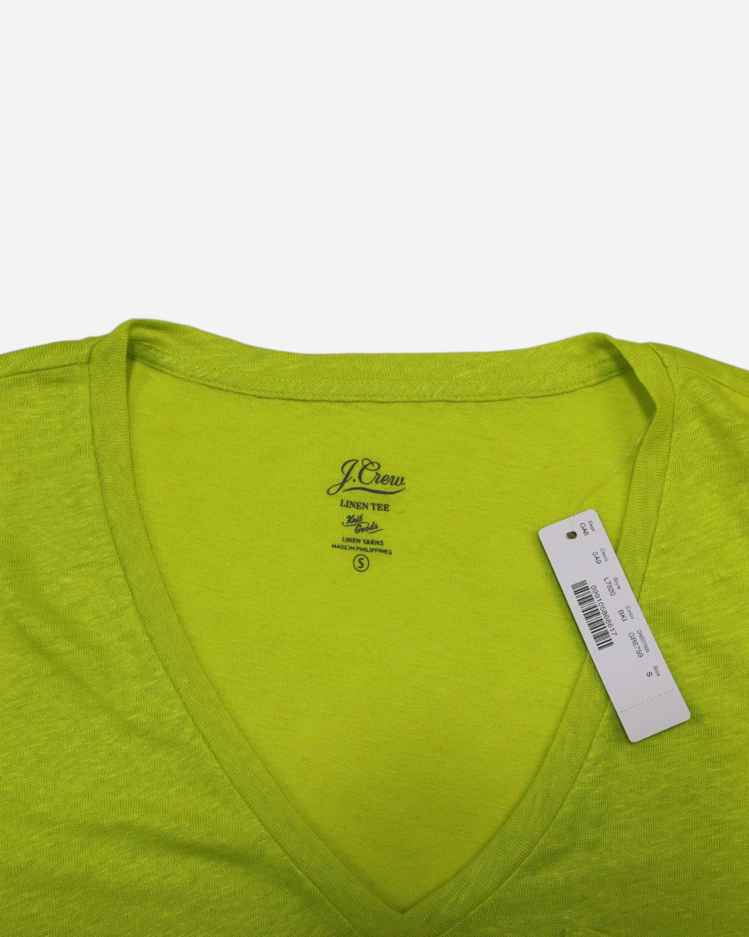 Camiseta de lino verde lima con escote en V y bolsillo para mujer, marca J.Crew, talla S, ropa de segunda mano en República Dominicana