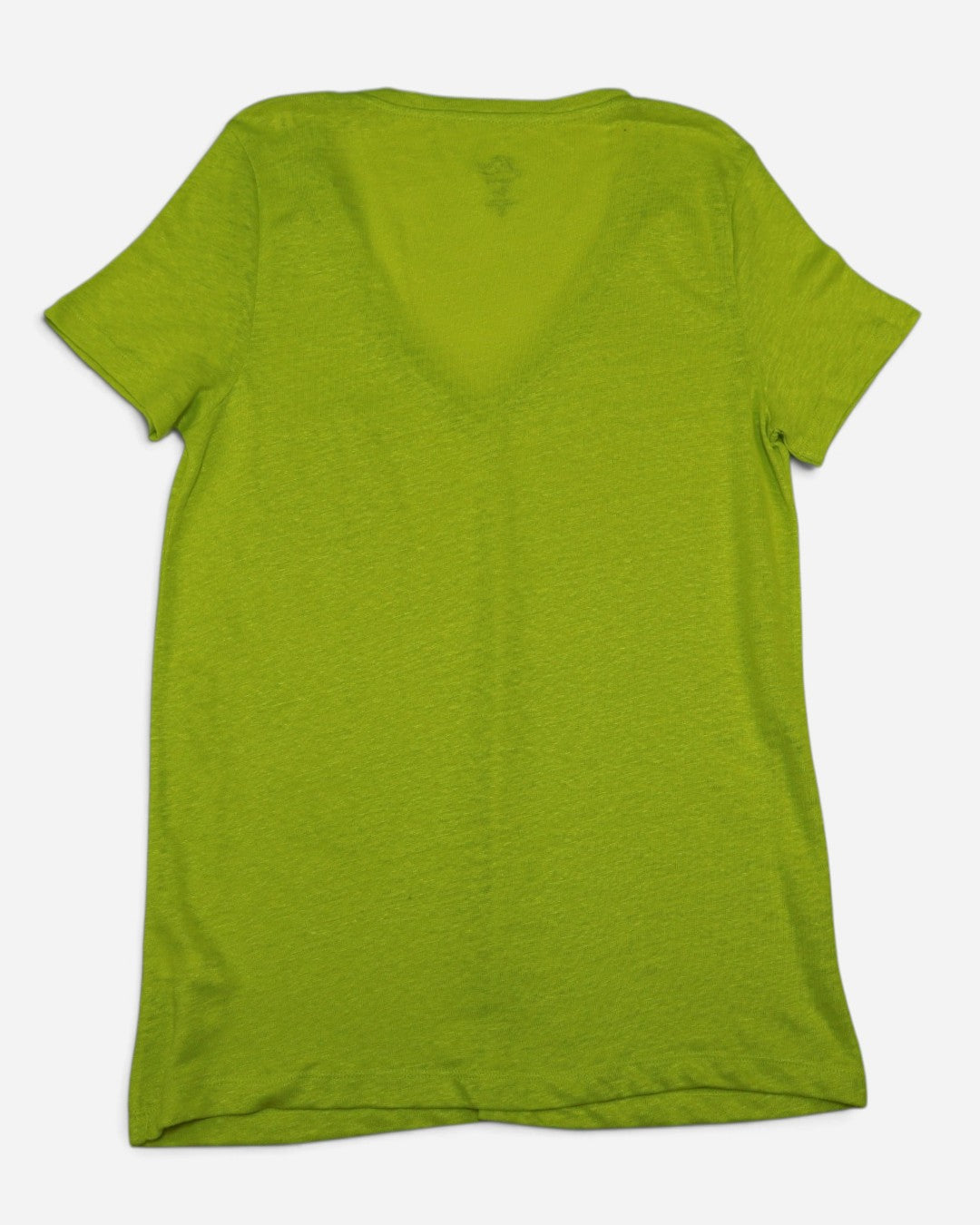 Camiseta de lino verde lima con escote en V y bolsillo para mujer, marca J.Crew, talla S, ropa de segunda mano en República Dominicana