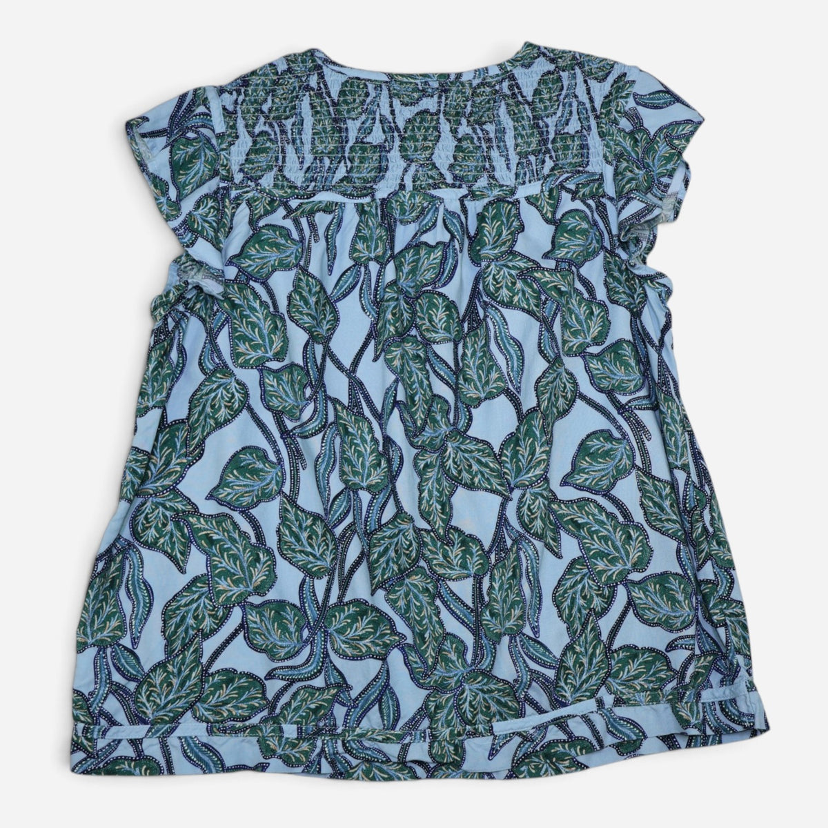 BLUSA AZUL CON ESTAMPAD DE HOJAS PARA MUJER | TIME AND TRU | TALLA L (12-14)