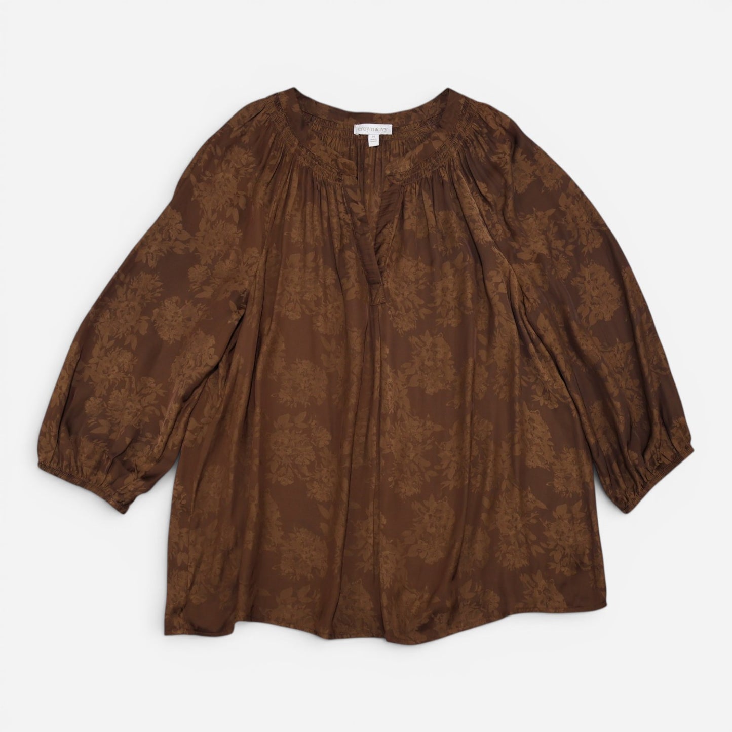 BLUSA MARRÓN DE MANGAS 3/4 CON ESTAMPADO FLORAL | CROWN & IVY | TALLA M