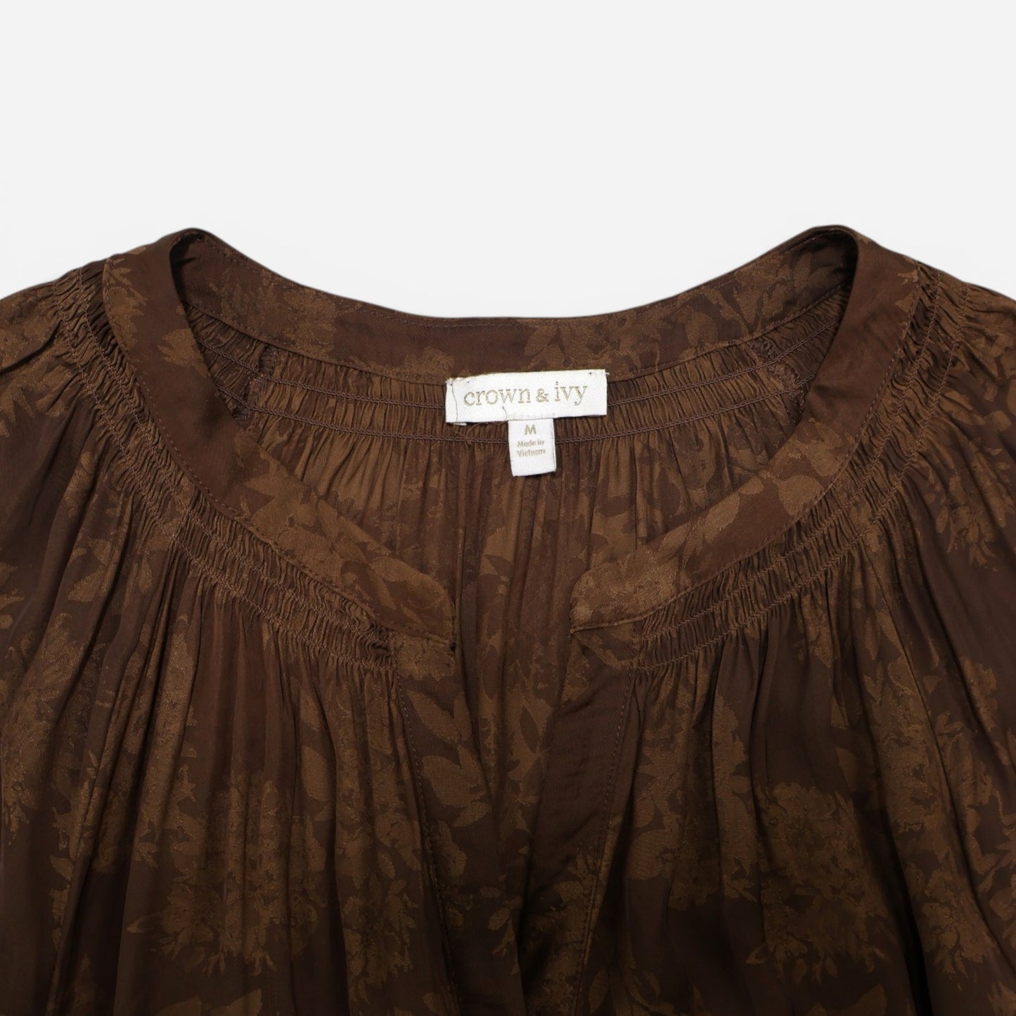 BLUSA MARRÓN DE MANGAS 3/4 CON ESTAMPADO FLORAL | CROWN & IVY | TALLA M