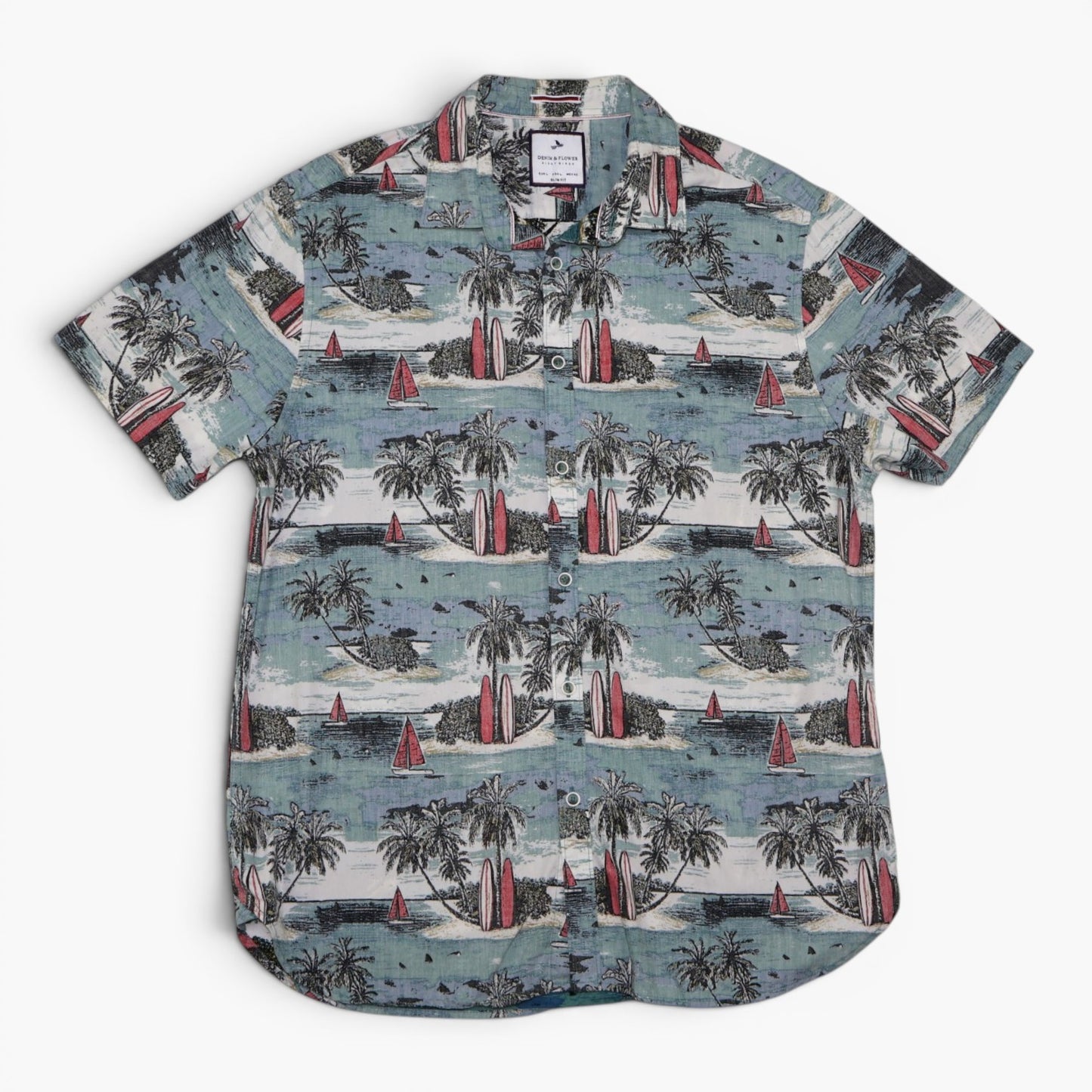 CAMISA MANGA CORTA CON ESTAMPADO TROPICAL | DENIM & FLOWER | TALLA L