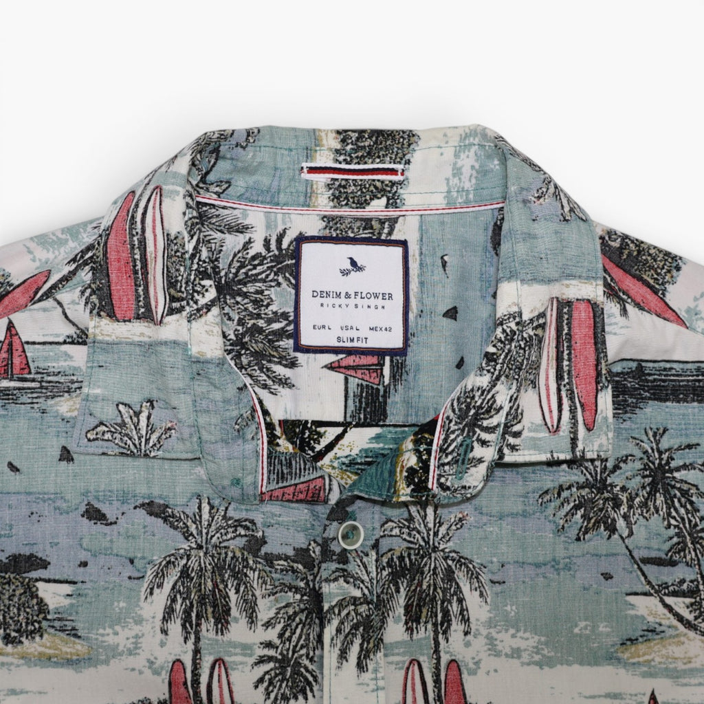 CAMISA MANGA CORTA CON ESTAMPADO TROPICAL | DENIM & FLOWER | TALLA L