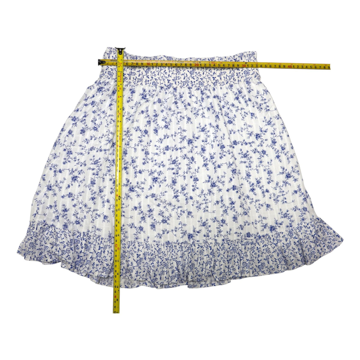 NEW | FALDA CORTA BLANCA CON ESTAMPADO FLORAL AZUL | LOFT | TALLA XS