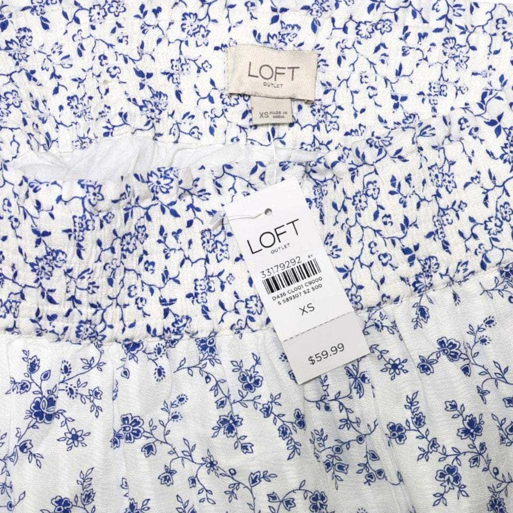 NEW | FALDA CORTA BLANCA CON ESTAMPADO FLORAL AZUL | LOFT | TALLA XS
