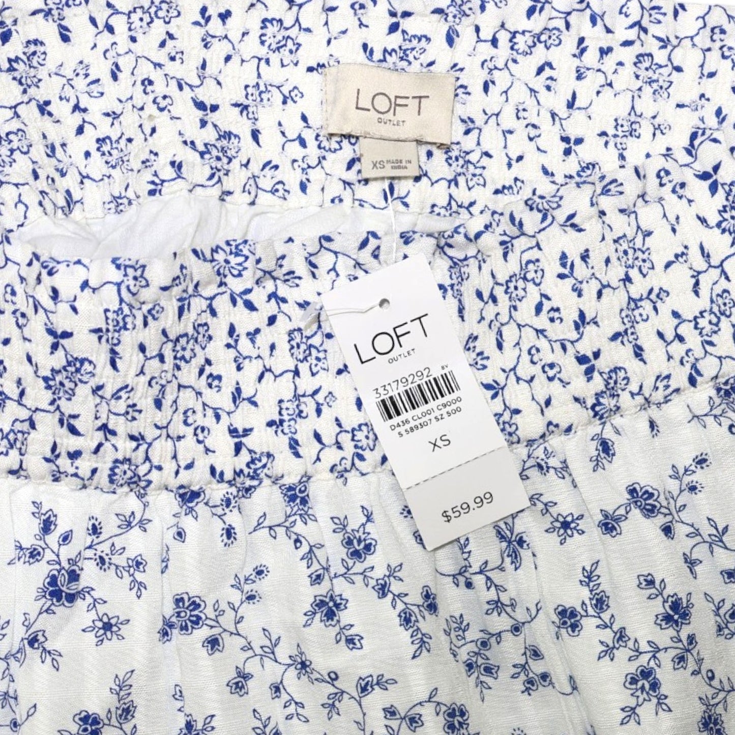 FALDA CORTA BLANCA CON ESTAMPADO FLORAL AZUL | LOFT | TALLA XS