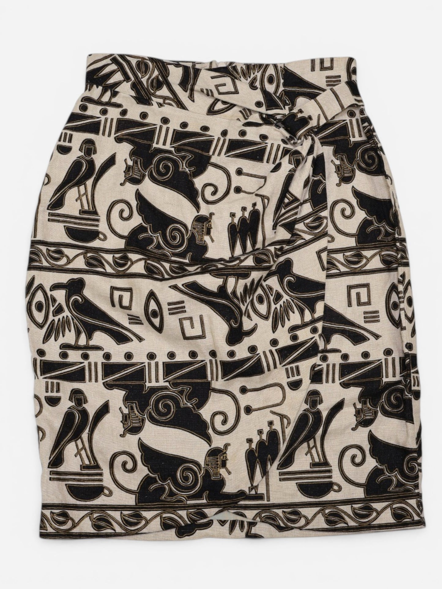 FALDA MIDI VINTAGE DE LINO CON ESTAMPADO EGIPCIO | ANDREA JOVINE | TALLA 4