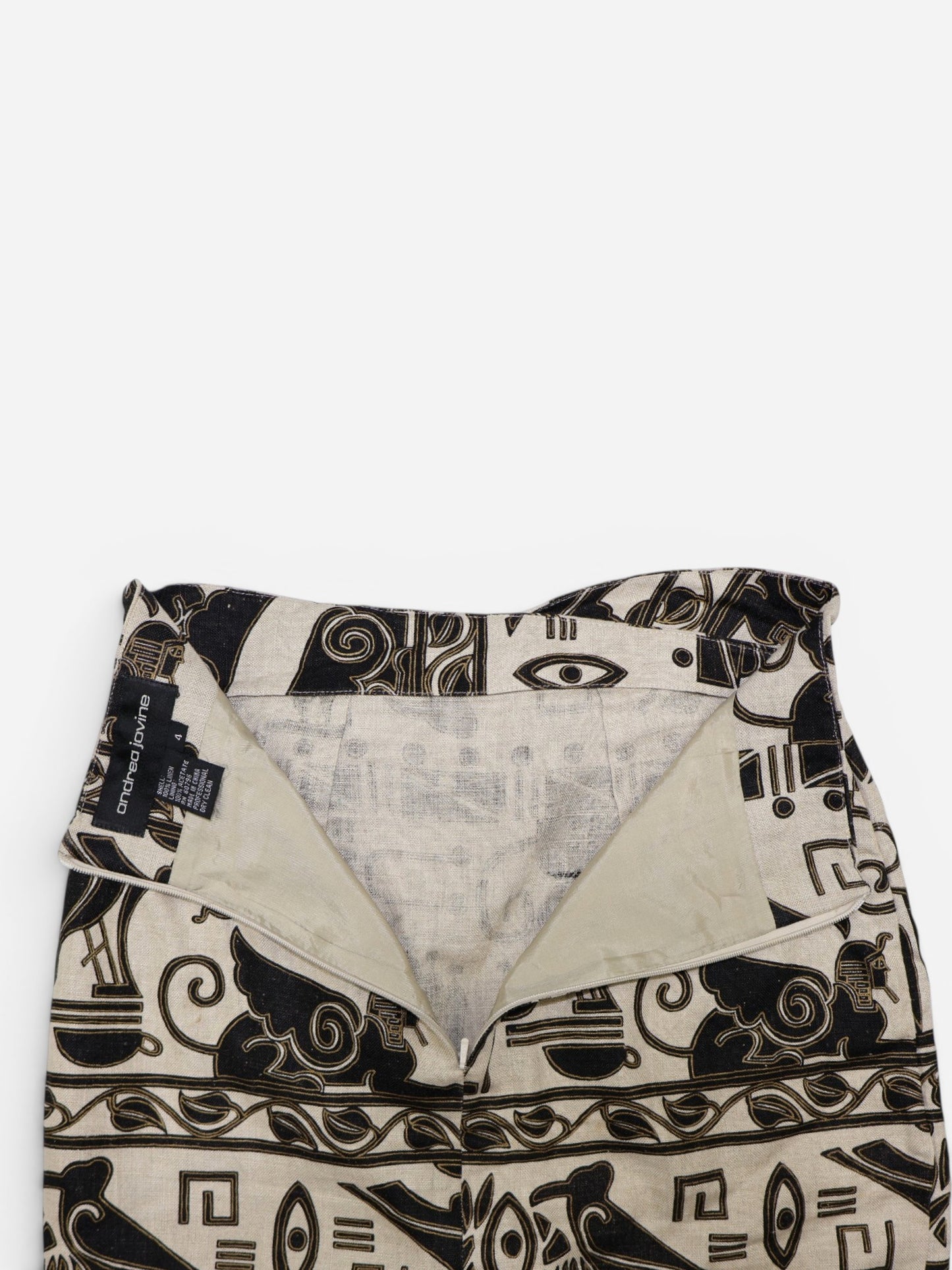 FALDA MIDI VINTAGE DE LINO CON ESTAMPADO EGIPCIO | ANDREA JOVINE | TALLA 4