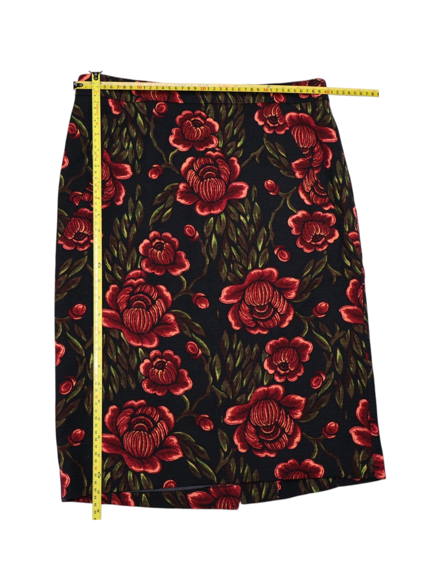 FALDA NEGRA CON ESTAMPADO FLORAL ROJO | CATHERINE MALANDRINO | TALLA 8 (M)