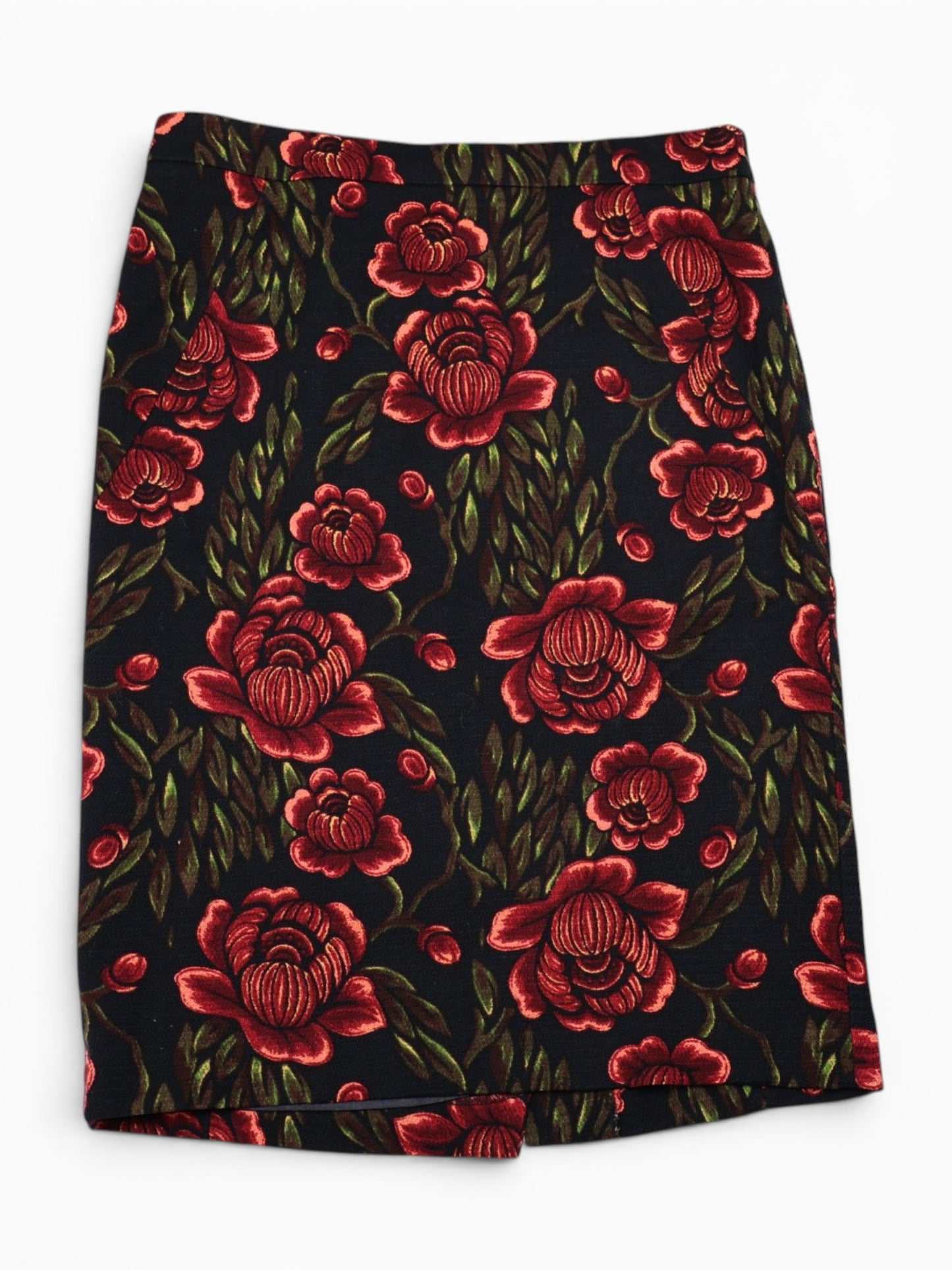 FALDA NEGRA CON ESTAMPADO FLORAL ROJO | CATHERINE MALANDRINO | TALLA 8 (M)