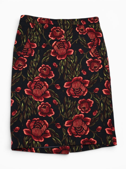 FALDA NEGRA CON ESTAMPADO FLORAL ROJO | CATHERINE MALANDRINO | TALLA 8 (M)