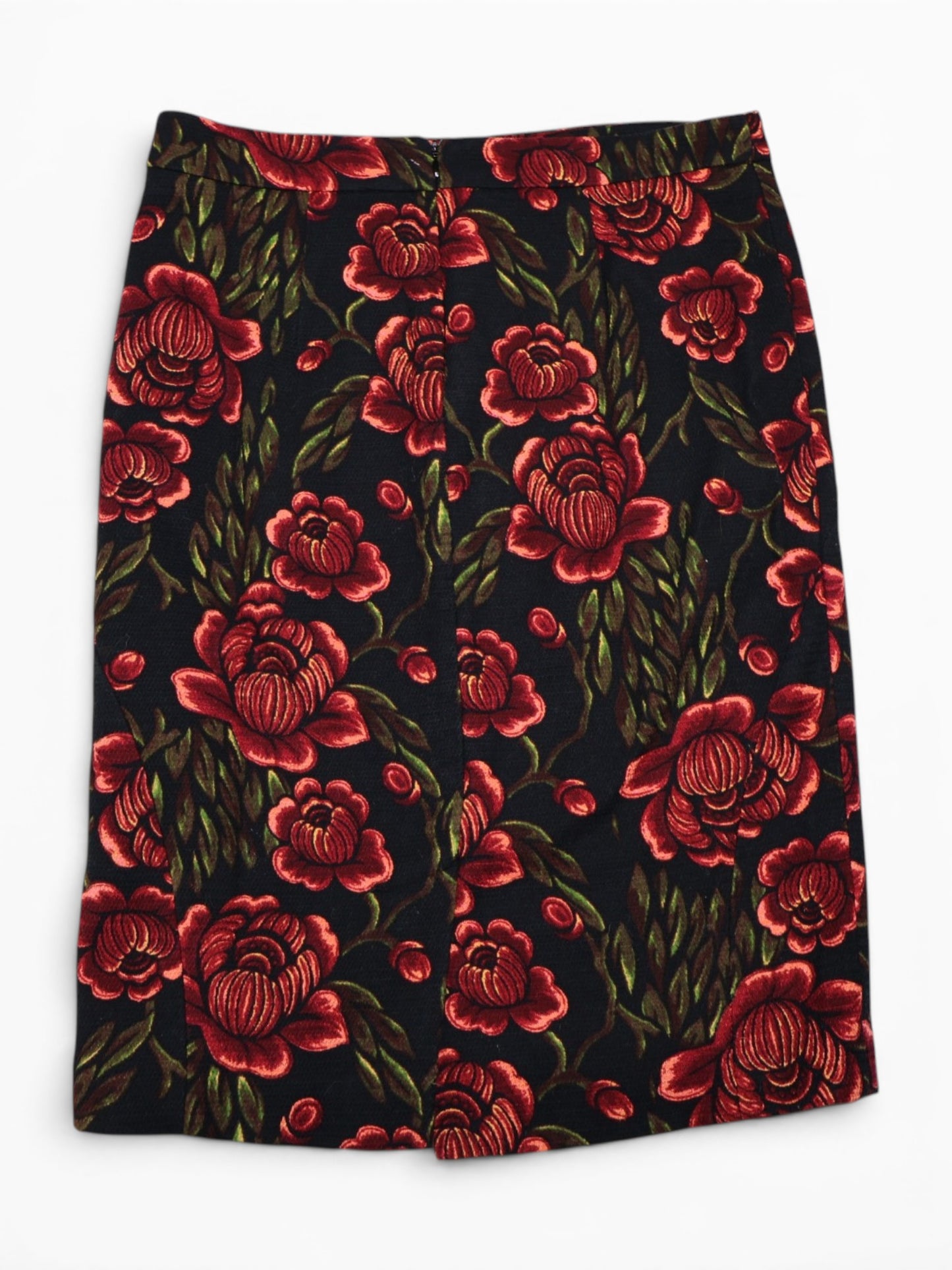 FALDA NEGRA CON ESTAMPADO FLORAL ROJO | CATHERINE MALANDRINO | TALLA 8 (M)