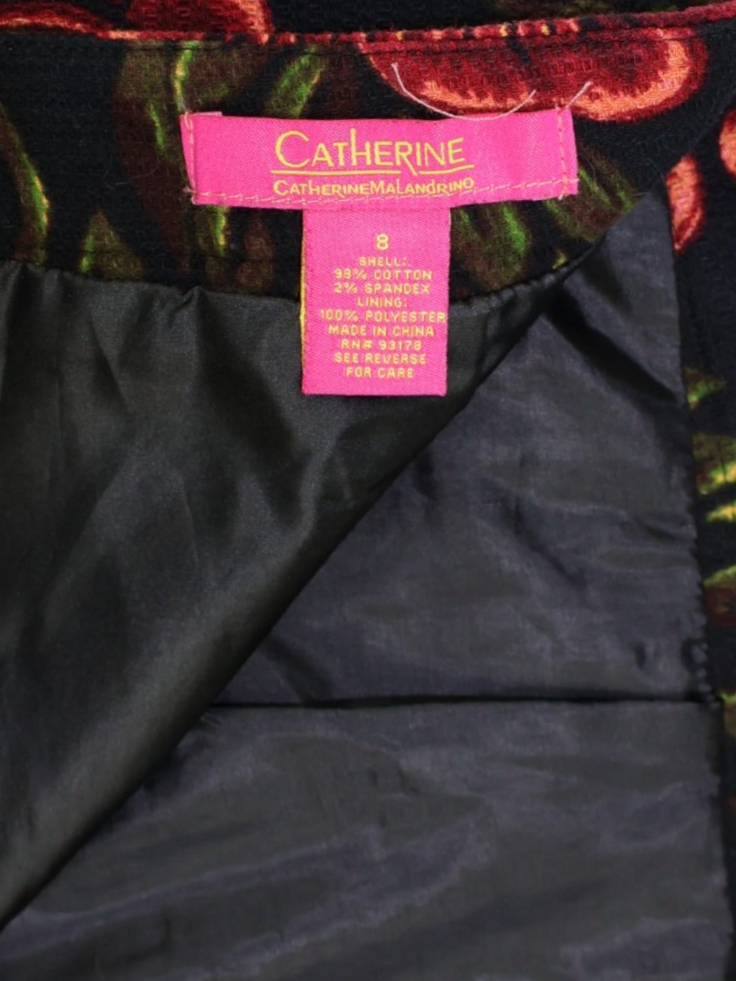 FALDA NEGRA CON ESTAMPADO FLORAL ROJO | CATHERINE MALANDRINO | TALLA 8 (M)