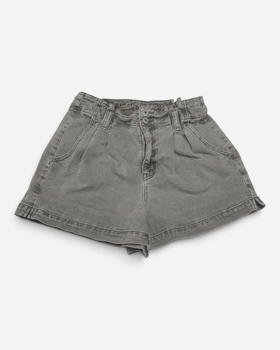 Shorts de jean verde de tiro alto con pliegues para mujer, marca American Eagle, talla 2, ropa de segunda mano en República Dominicana