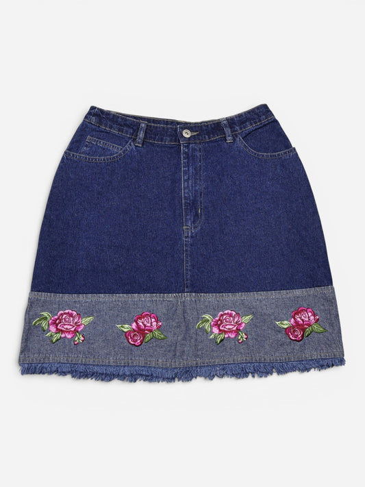 FALDA JEAN CON BORDADO DE FLORES | J.L. N.Y. SPORT | TALLA 9/10 (M)