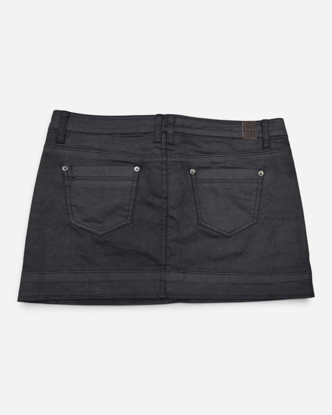 Minifalda de jean negra con acabado encerado para mujer, marca Highway Jeans, talla 9, ropa de segunda mano en República Dominicana
