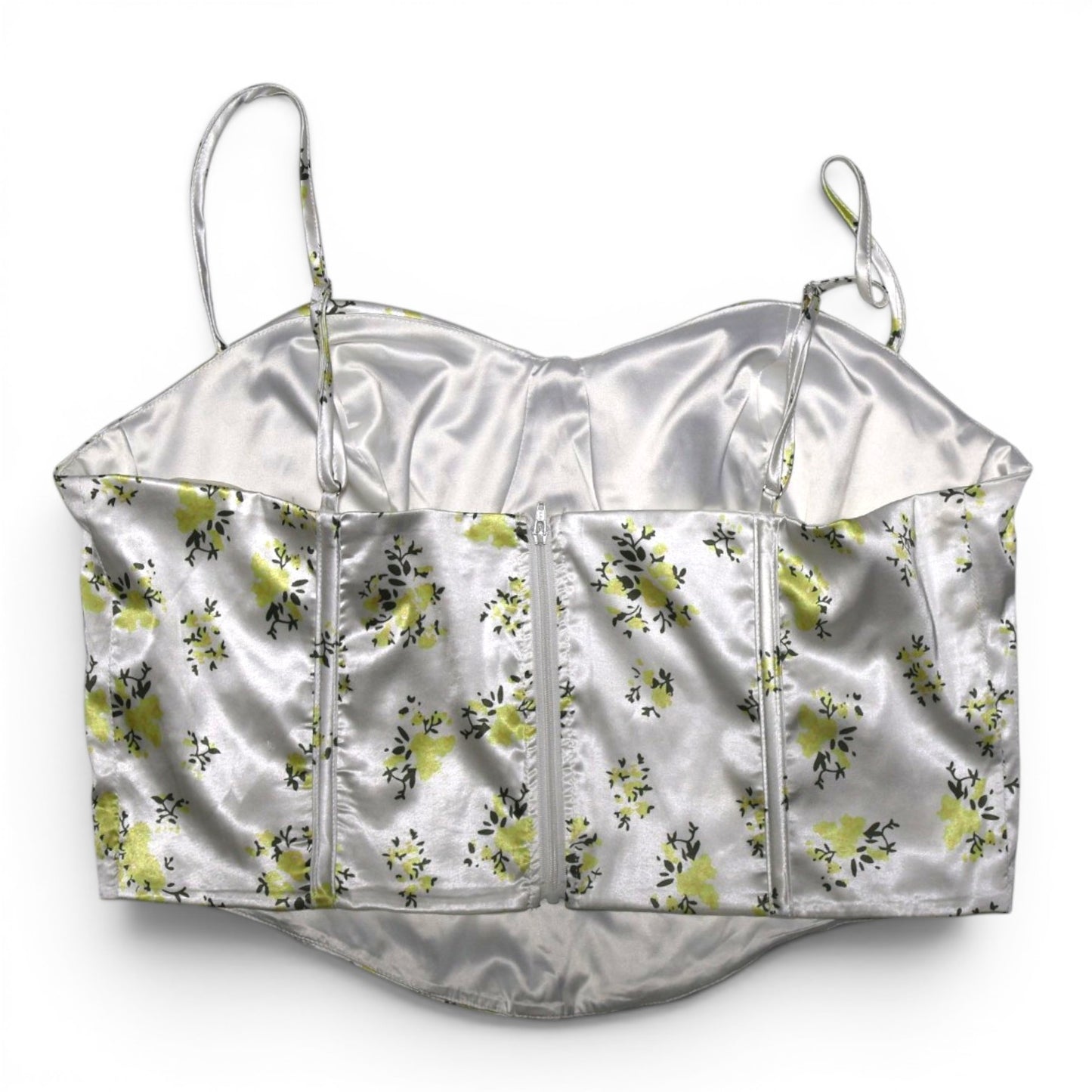 CORSET SATINADO CON ESTAMPADO DE FLORES AMARILLAS | TALLA 1XL