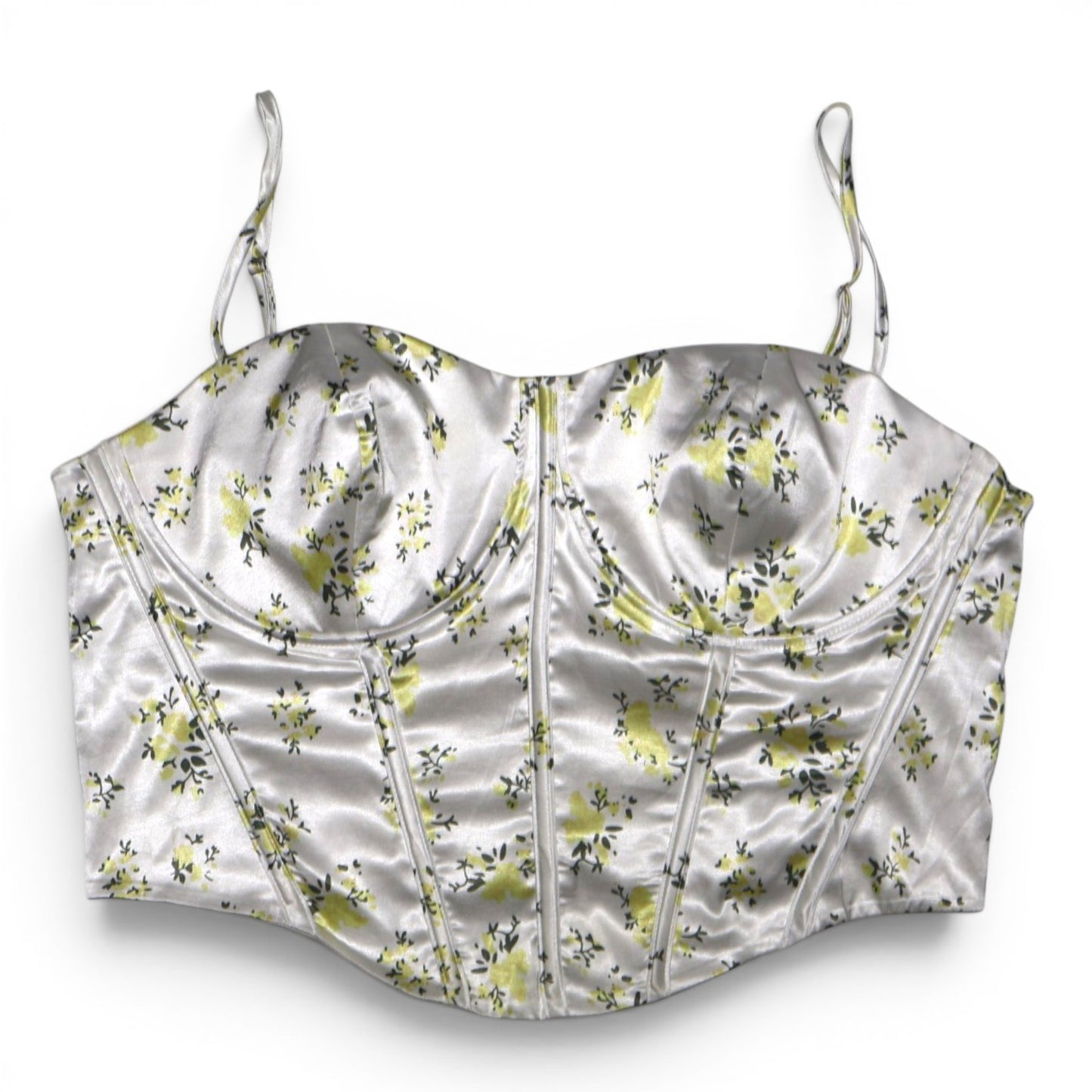 CORSET SATINADO CON ESTAMPADO DE FLORES AMARILLAS | TALLA 1XL