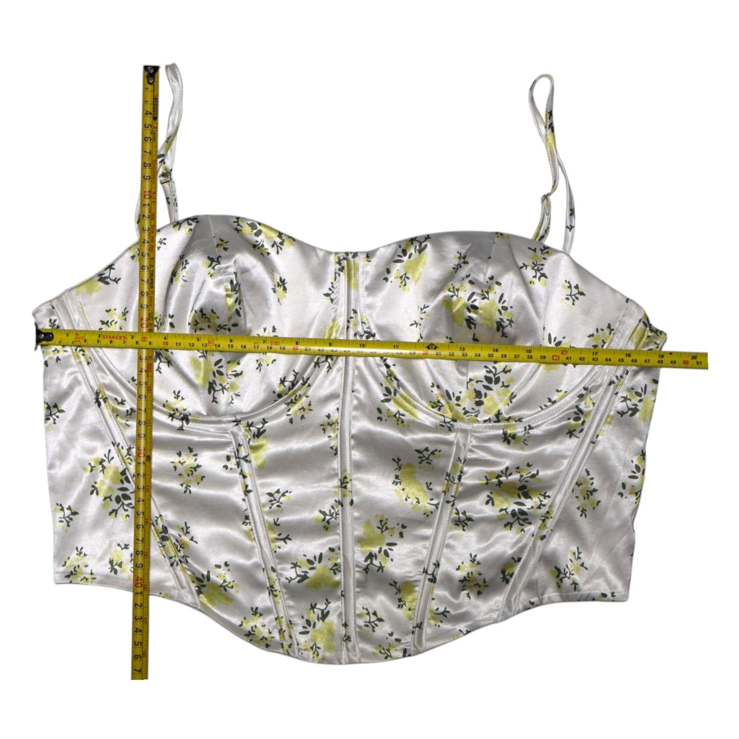 CORSET SATINADO CON ESTAMPADO DE FLORES AMARILLAS | TALLA 1XL