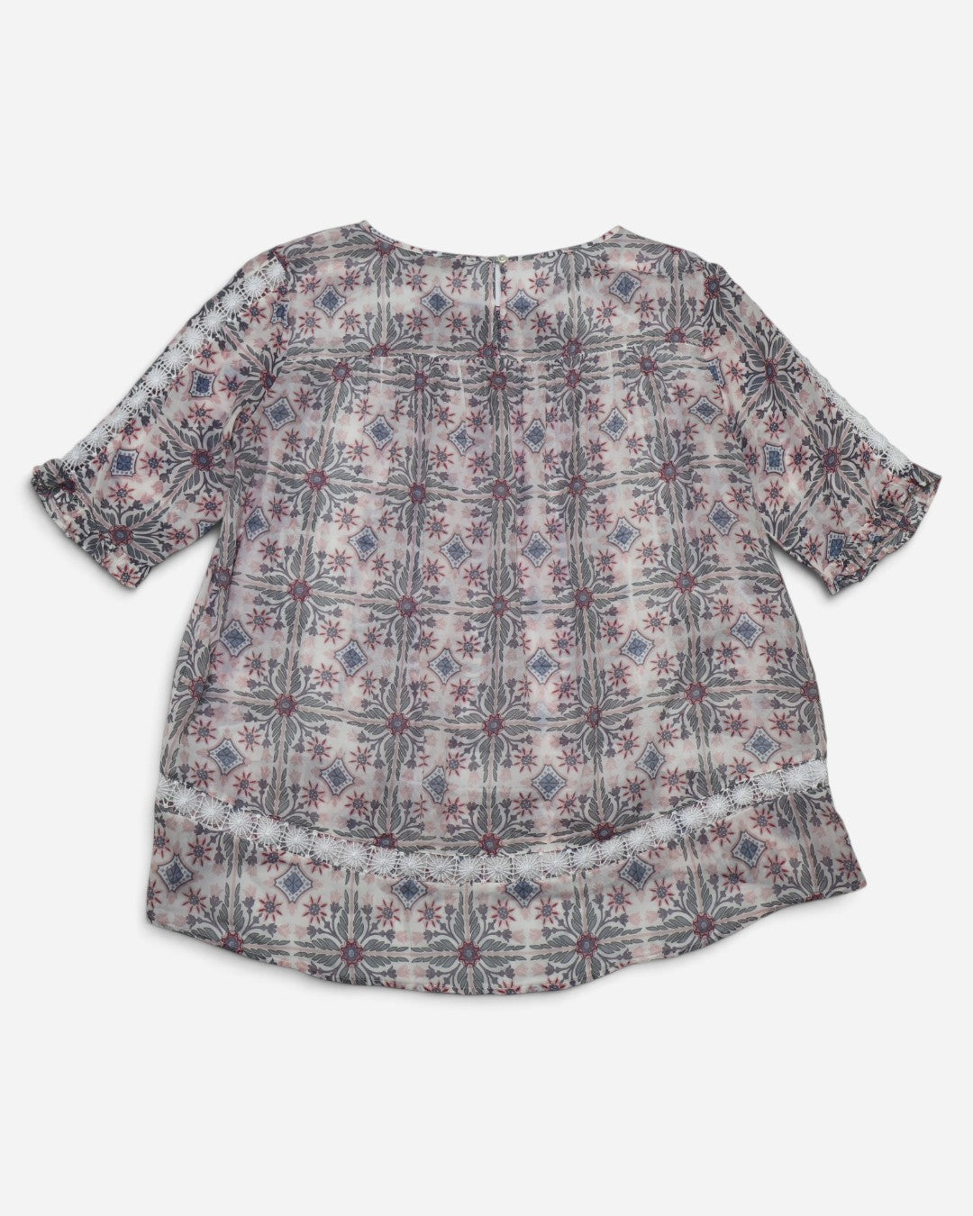 BLUSA DE ALGODÓN ESTAMPADA CON DETALLES DE ENCAJE | LOFT | TALLA  S