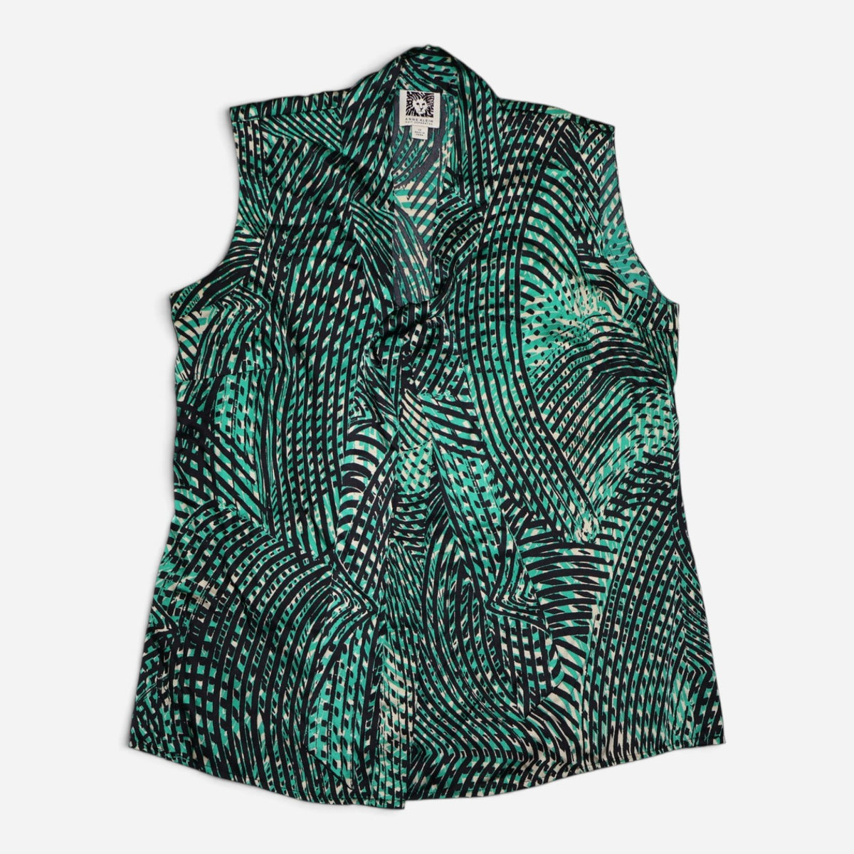 BLUSA SIN MANGAS CON ESTAMPADO VERDE PARA MUJER | ANNE KLEIN | TALLA XS