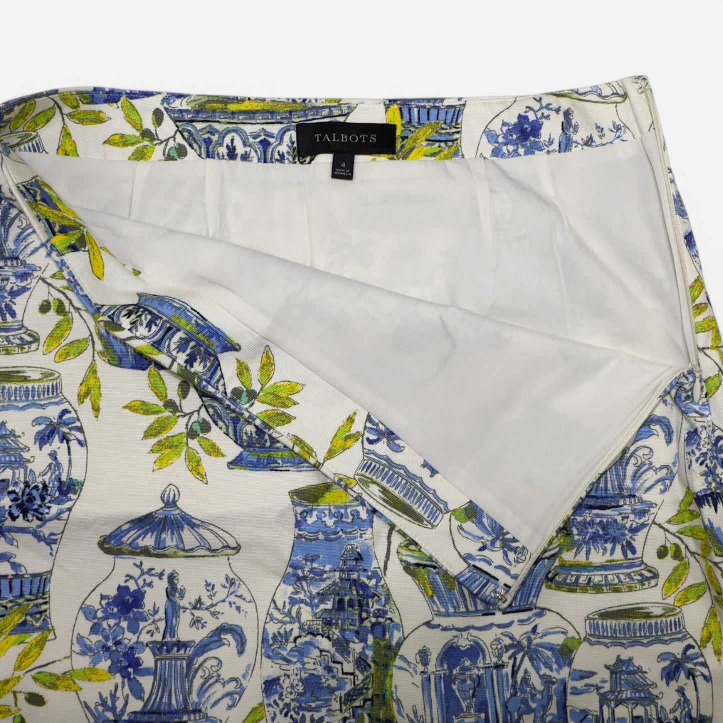 FALDA CORTA ESTAMPADO PORCELANA AZUL | TALBOTS | TALLA 4 (S)